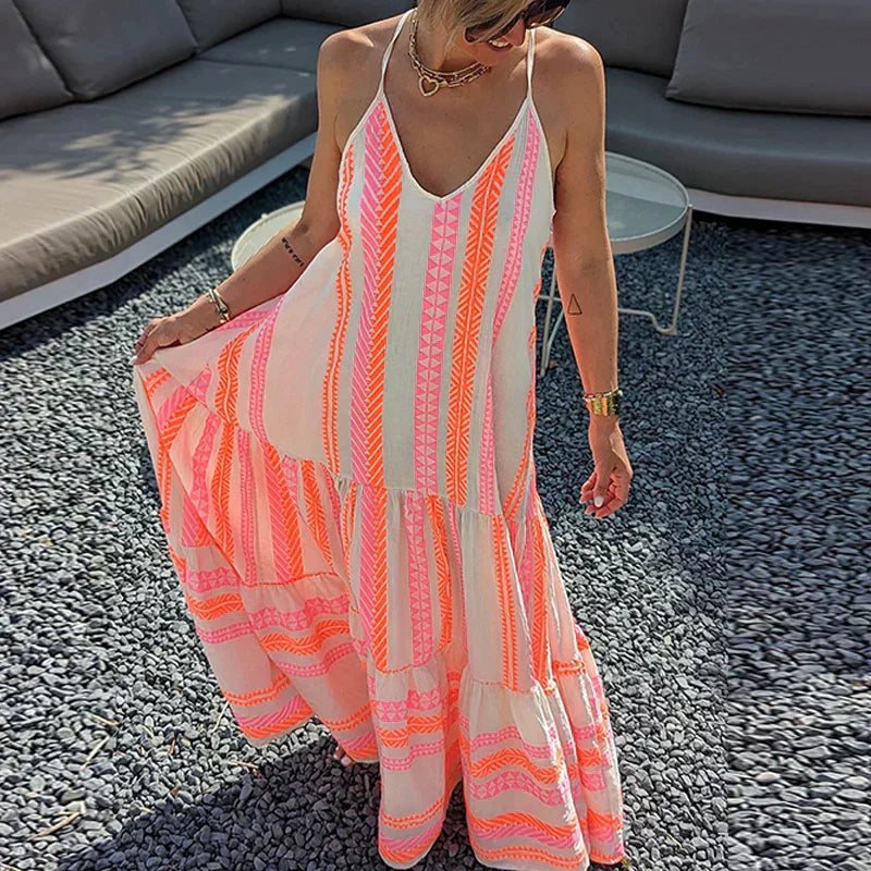 WW | Elegantes Kleid, Ärmellos, mit Rüsche und Lässigem Druck