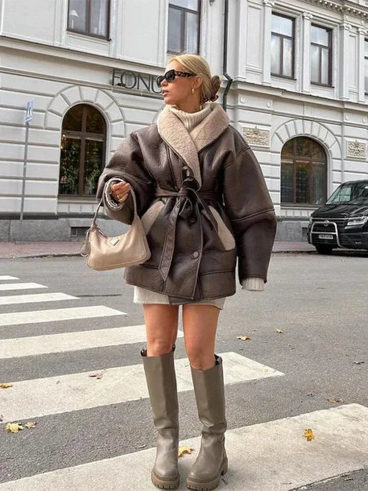 WW | Wintermantel mit Außenmaterial aus Kunstleder und Leder