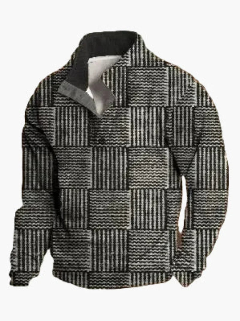 WW | Retro Cowboy Sweatshirt with Digital Print and Stand-Up Collar - Western Casual Pullover for Outdoors and Leisure