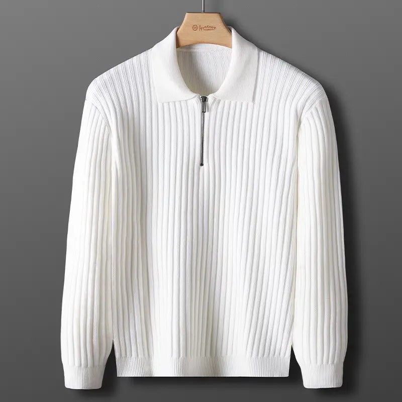 WW | Wool Half Zip Rib Knit Polo Collar Regular Fit