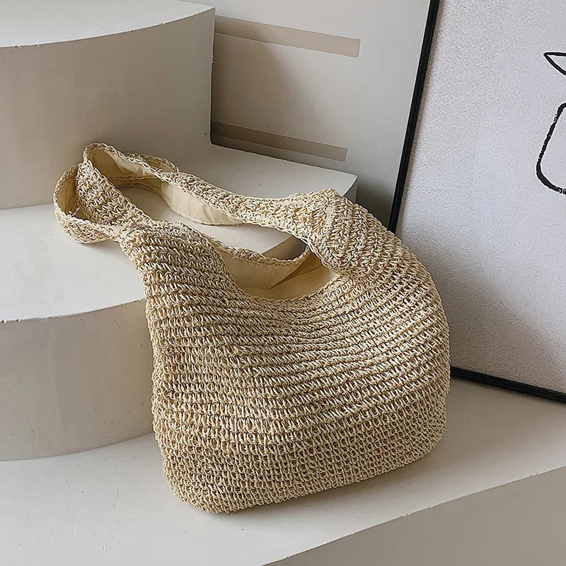 WW | Round Straw Shoulder Bag For Summer With Hand Weave