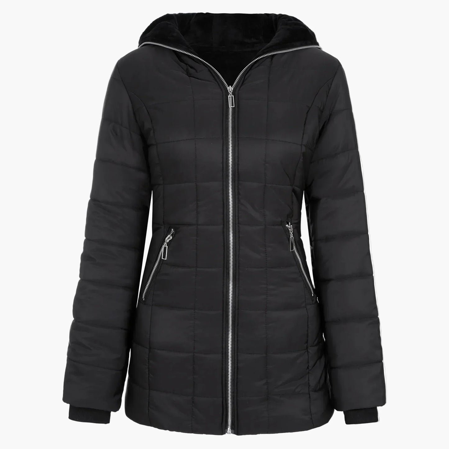 WW | Winter Steppjacke mit Kapuze und Asymmetrischem Reißverschluss - Modische Outdoorjacke für kalte Tage