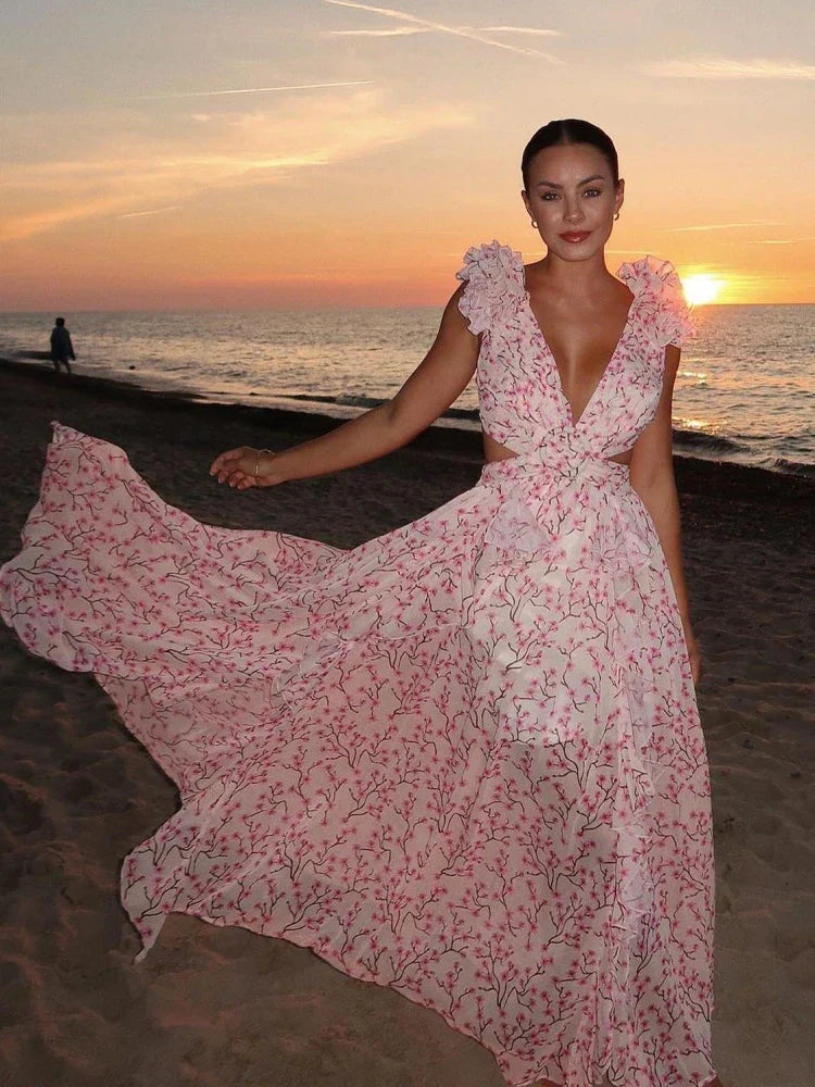 Lexi - Elegant Backless Ruffle Maxi Dress