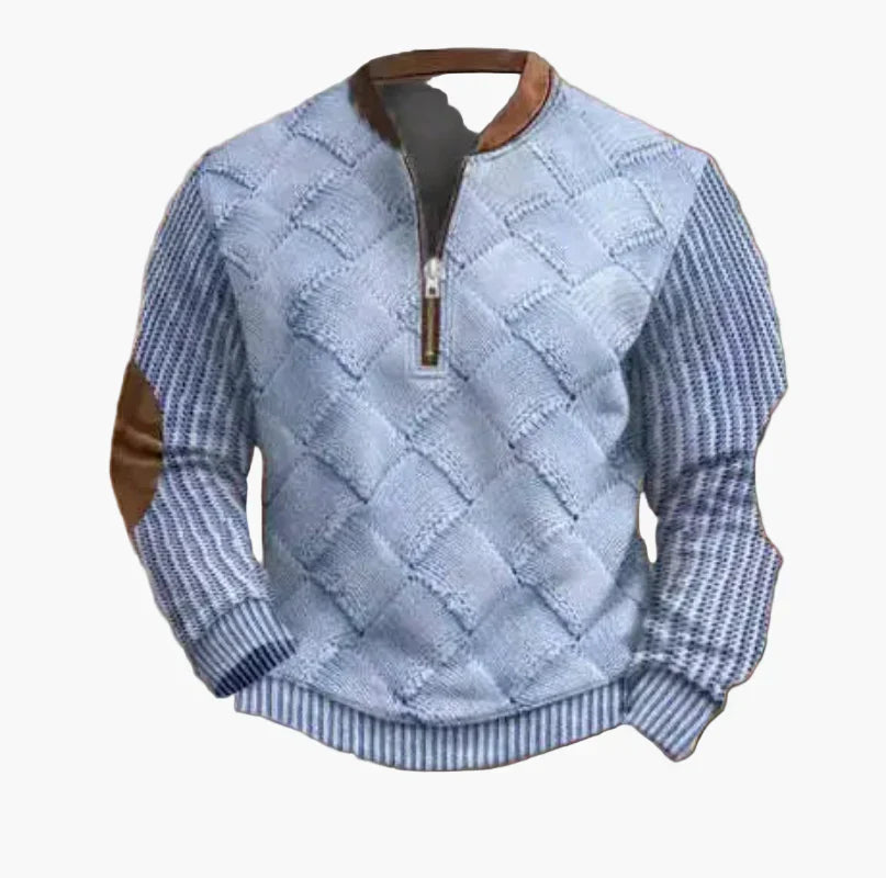 WW | Halbzipper Pullover - Modischer Strick-Look für Herbst und Winter, Warmes Sweatshirt mit Stehkragen und Ellbogen-Patches, Freizeit & Alltag