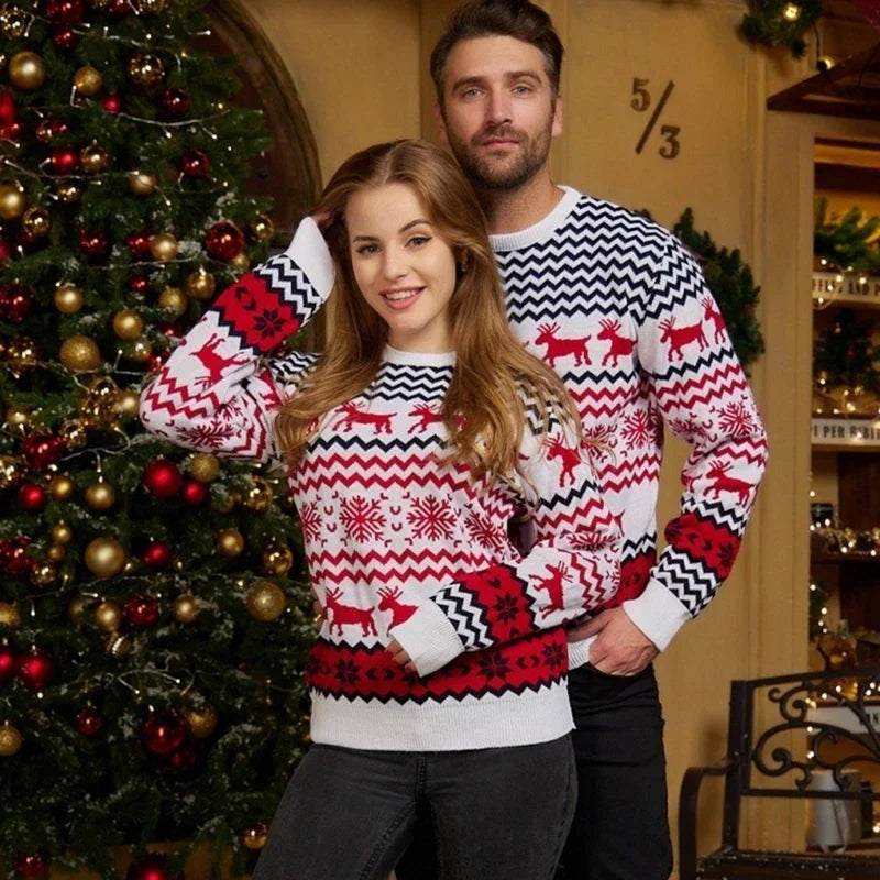 WW - Hässlicher Weihnachtspulli - Klassisches Rentier- und Schneeflockenmuster für die ganze Familie
