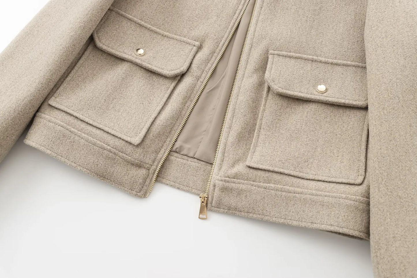 WW | Bomber Jacket with Short Lapel, Zipper and Flap Pockets
