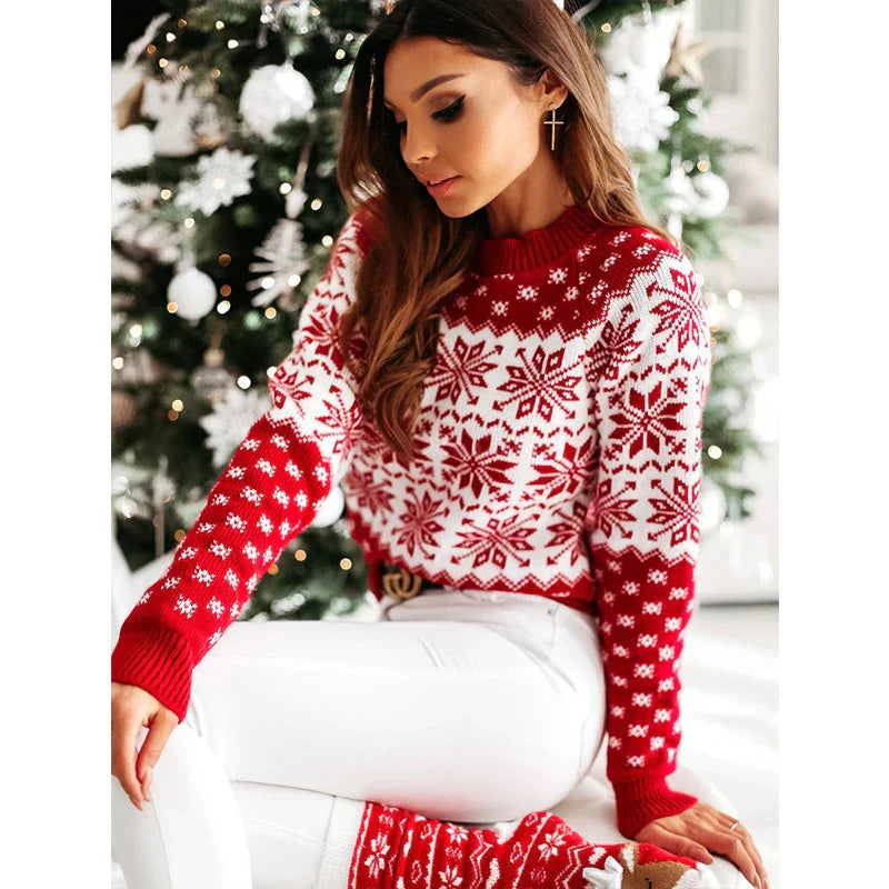 WW - Ugly Christmas Sweater - Snowflake Pattern Knitted Pullover