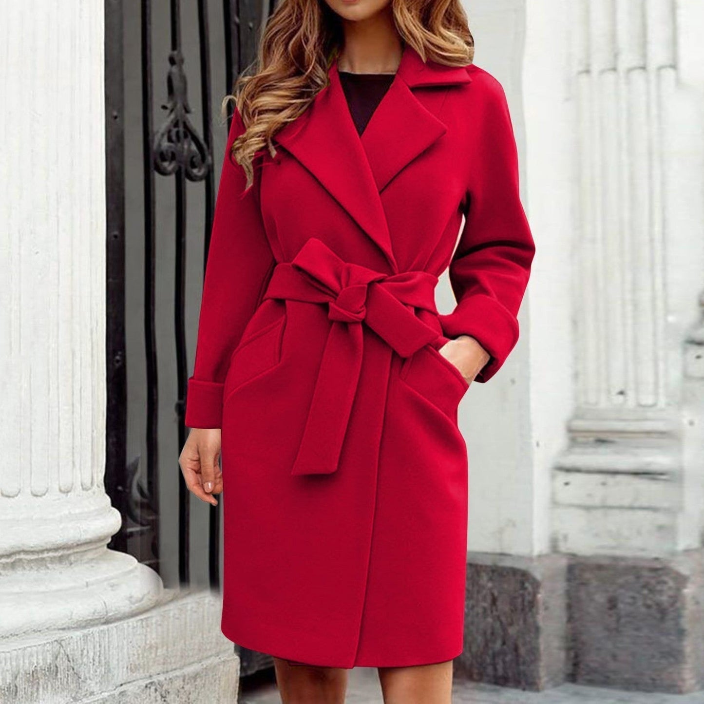 WW | Trench Coat Winter Coat with Button Placket in Vibrant Colors