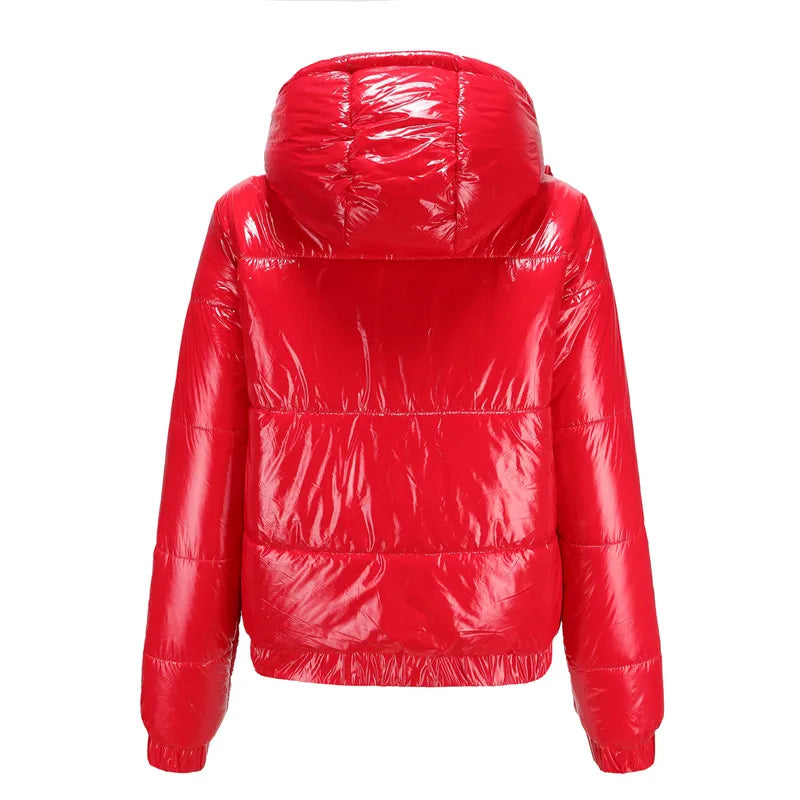 WW | Metallische Winterjacke mit Kapuze für Frauen