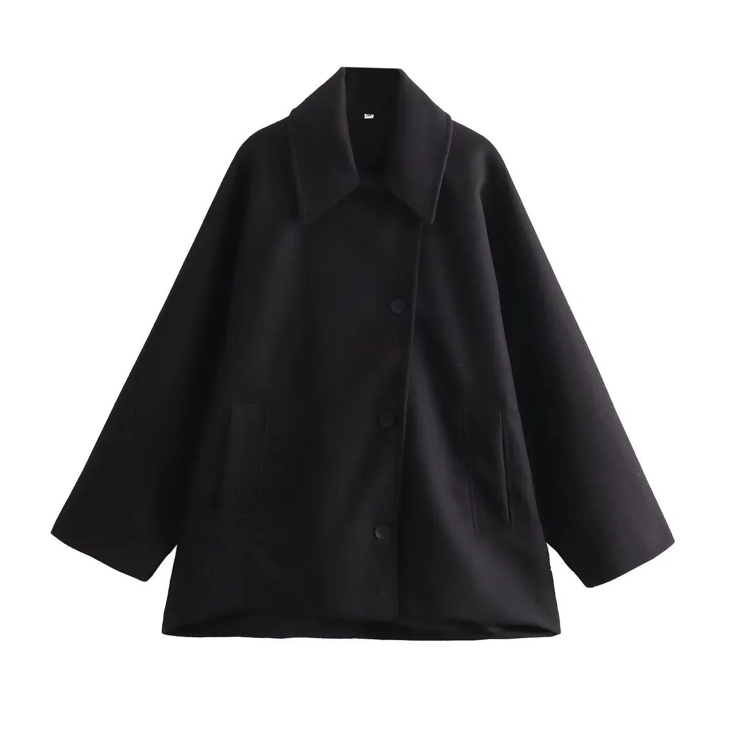 WW | Oversized Winter Coat with Long Sleeves and Button Placket