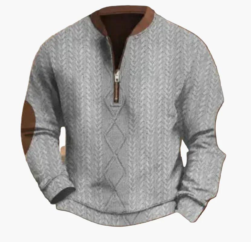 WW | Halbzipper Pullover - Modischer Strick-Look für Herbst und Winter, Warmes Sweatshirt mit Stehkragen und Ellbogen-Patches, Freizeit & Alltag