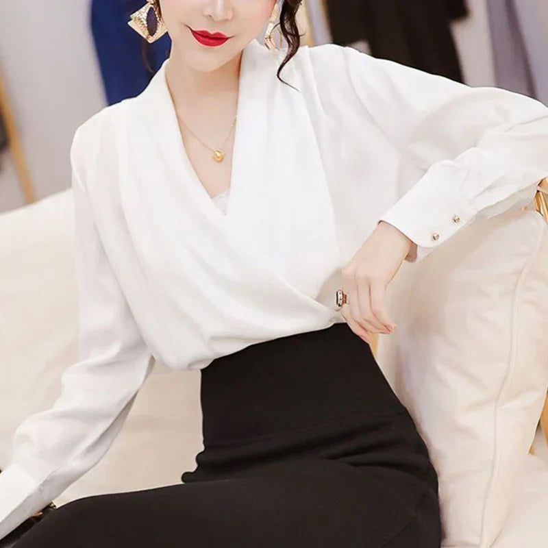 WW | Elegant Satin Blouse With V-Neck For Office & Evening