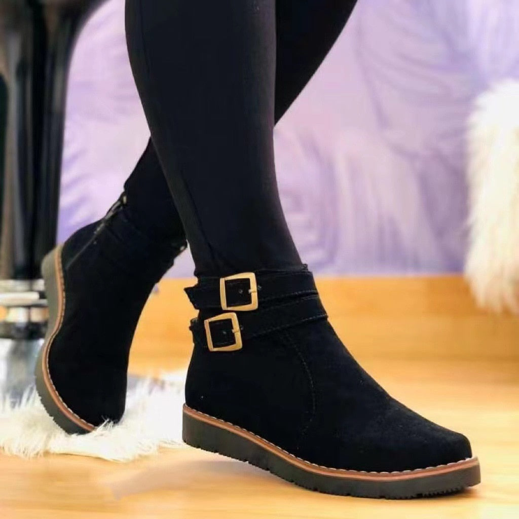WW | Women's Flat Ankle Boots Made of Vegan Suede - Ideal for Everyday Wear