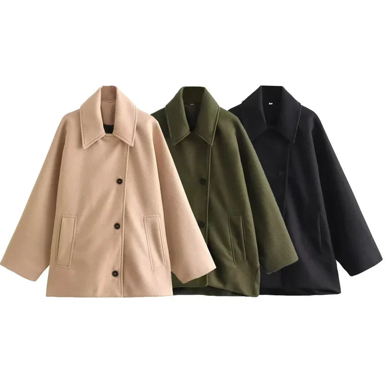 WW | Oversized Winter Coat with Long Sleeves and Button Placket