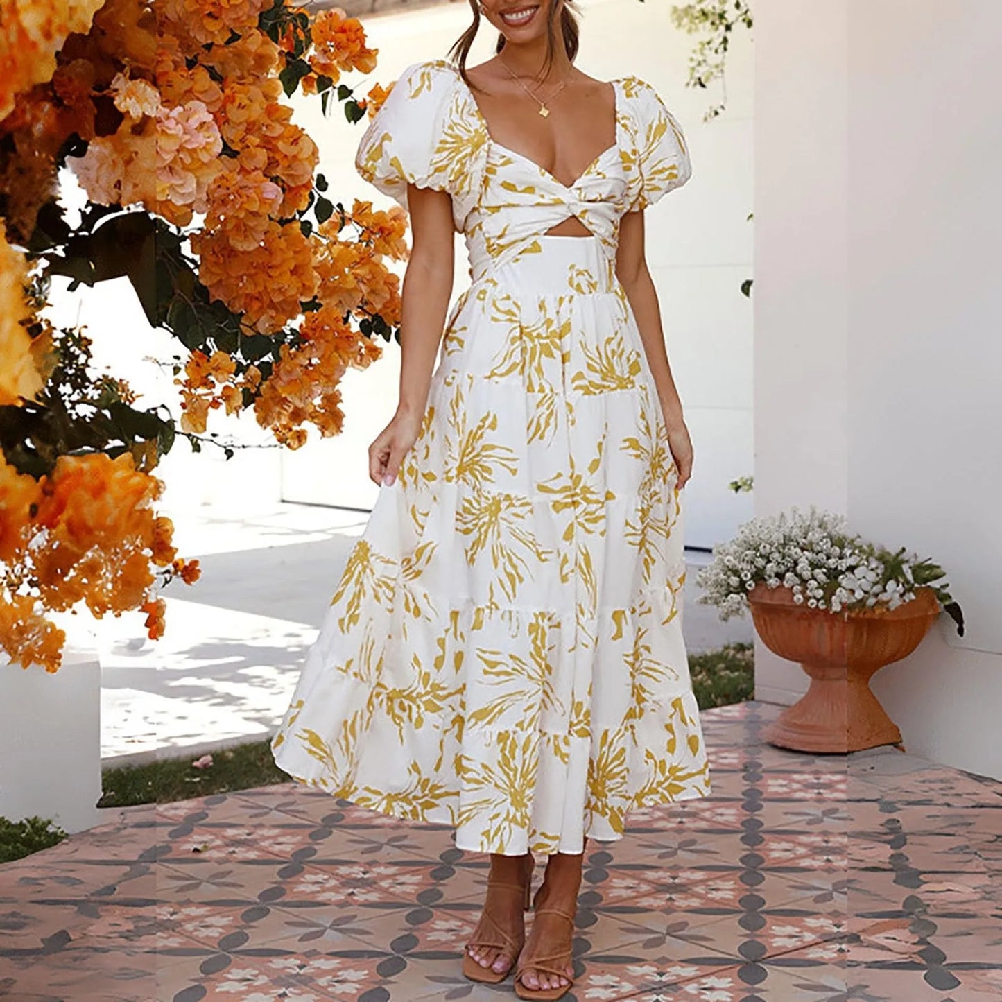 Mira | Floral, Formal V-Neck Maxi Dress