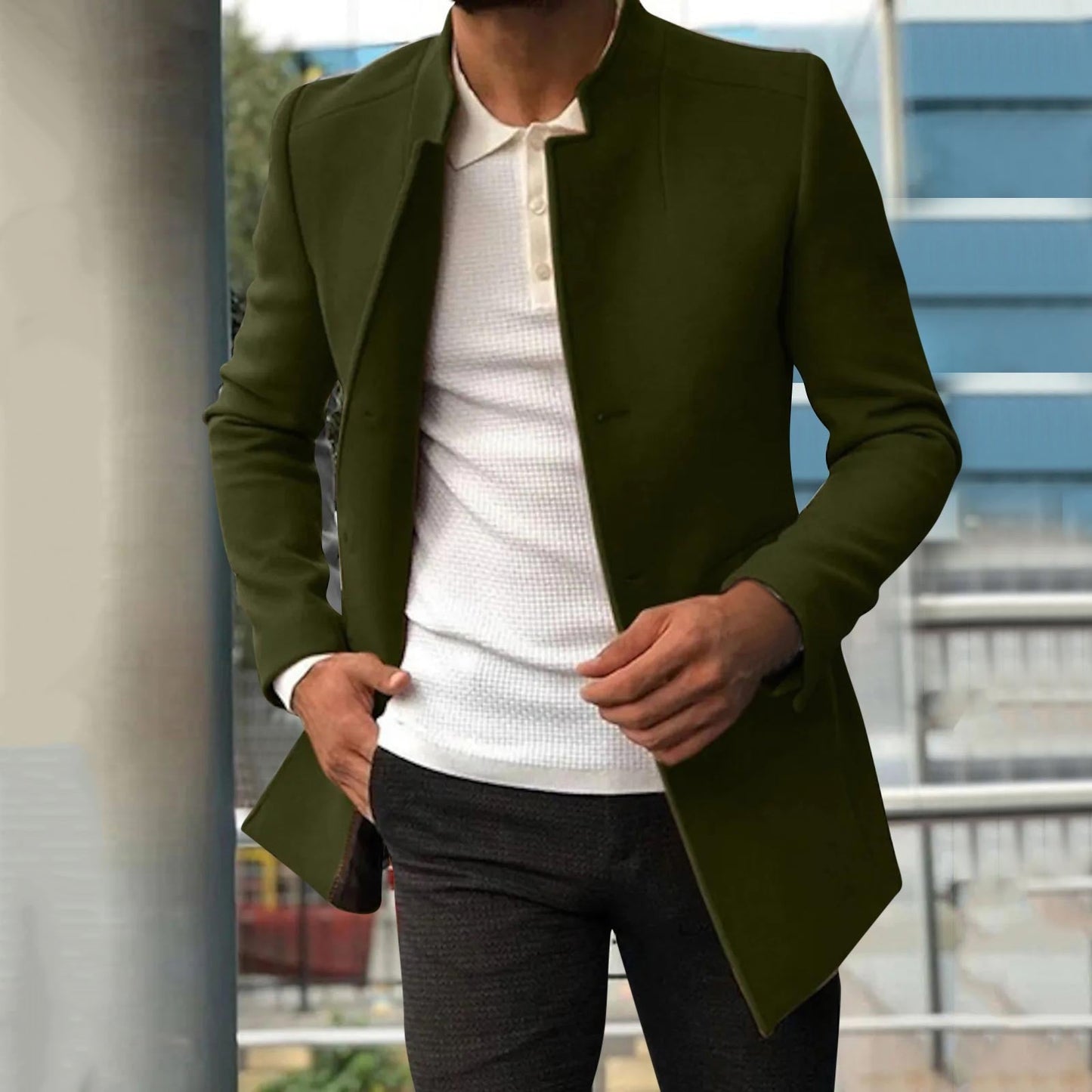 WW | Herren Long Jacke - Offene Vorderseite & Slim Fit Schnitt