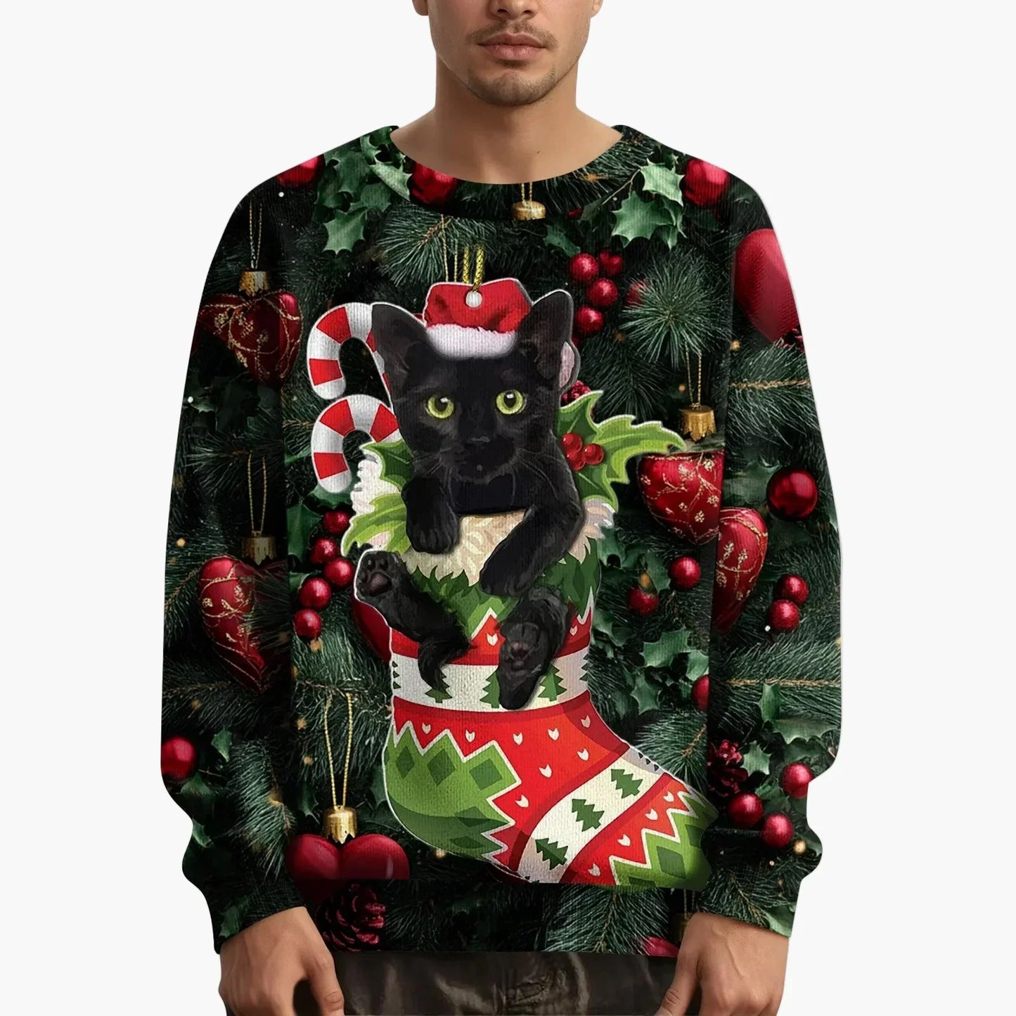 WW | Weihnachtspullover mit Katzenmotiv und festlichem Design - Lustiger Weihnachts-Sweater für Weihnachten und Winter