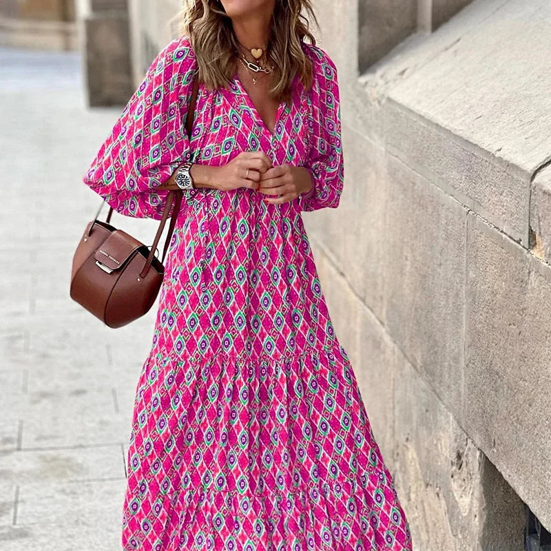 Elysia | Boho Floral Print Maxi Dress