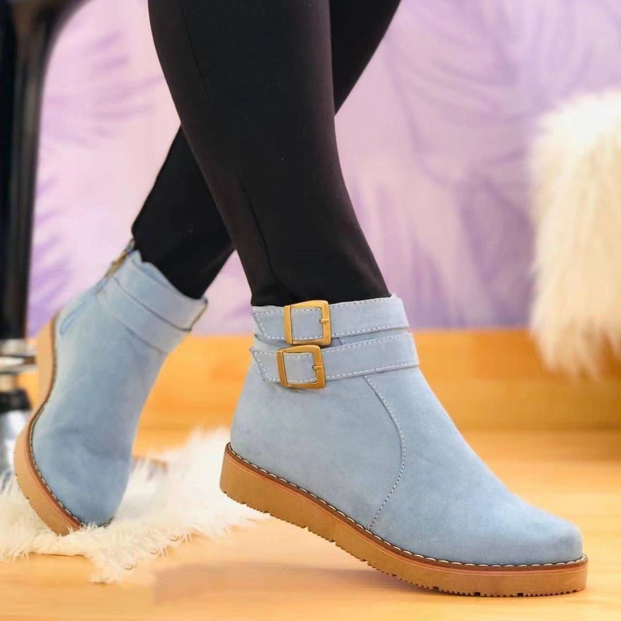 WW | Women's Flat Ankle Boots Made of Vegan Suede - Ideal for Everyday Wear