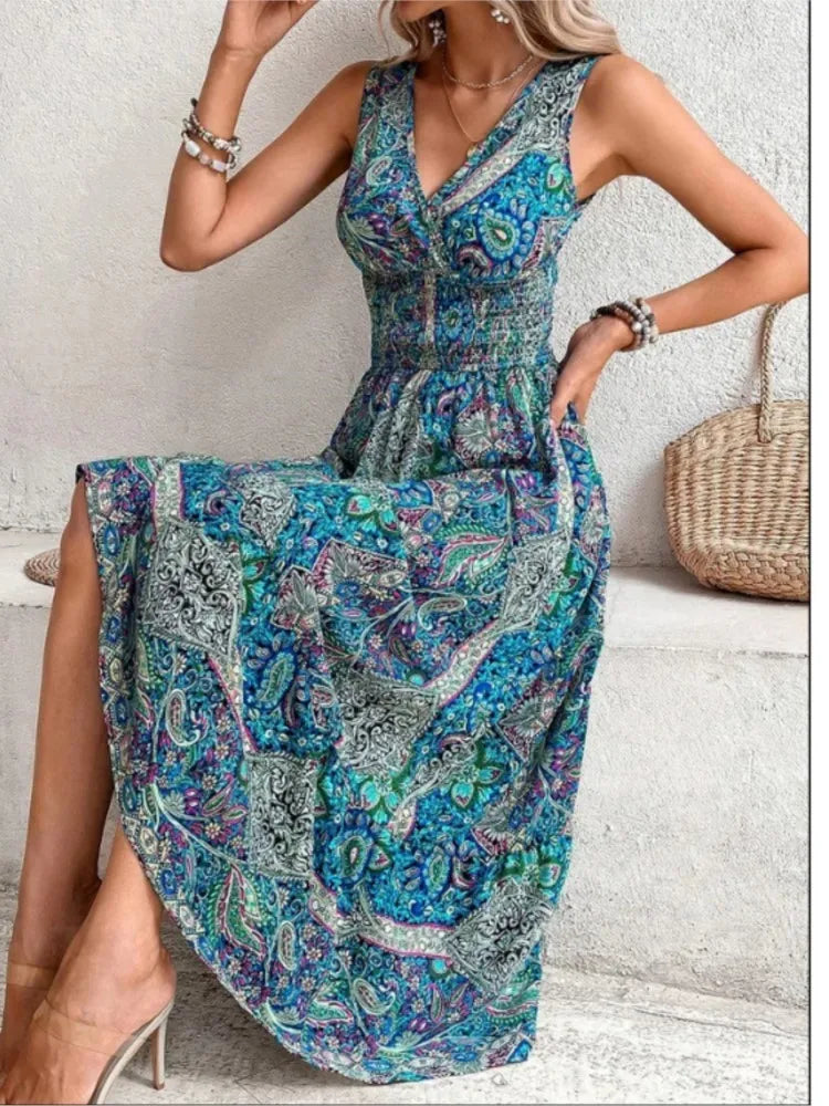 SolViva™ Boho Sleeveless Vacation Dress