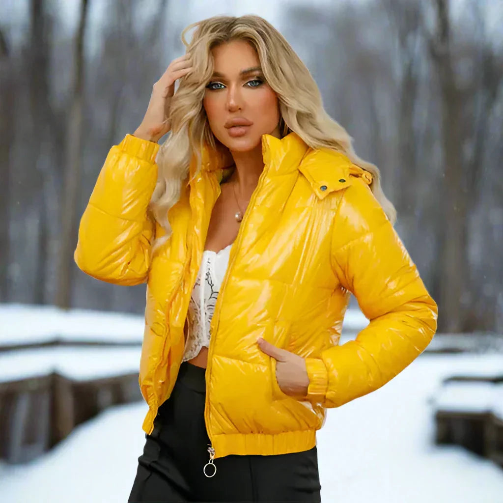 WW | Metallische Winterjacke mit Kapuze für Frauen