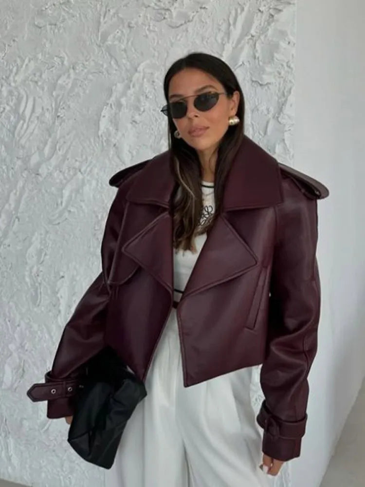 WW | Imitation Leather Jacket with Belt for Women