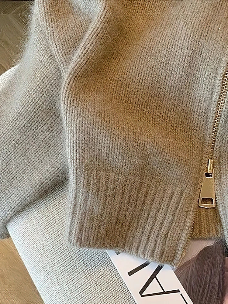 WW | Strickjacke mit Reißverschluss und elegantem Kragen - Modischer Cropped Cardigan für Alltag und Büro