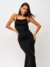 Women's Sleeveless Evening Dress with Lace-Up, Open Back and Spaghetti Straps