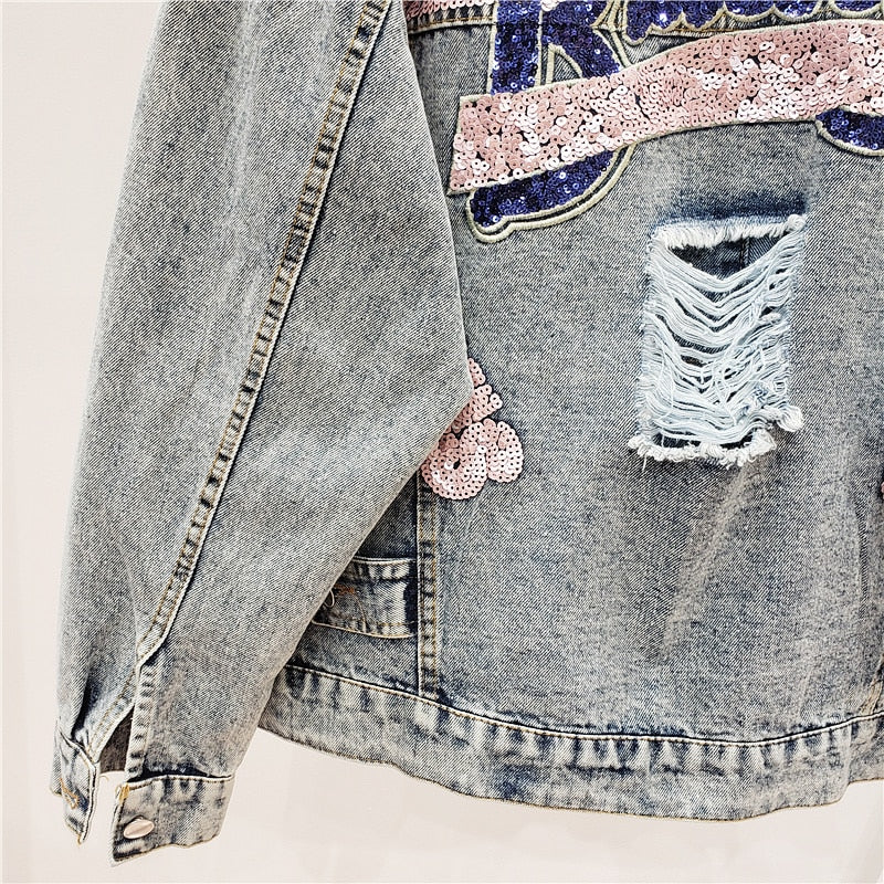 WW | Oversized Sequin Denim Jacket for Women