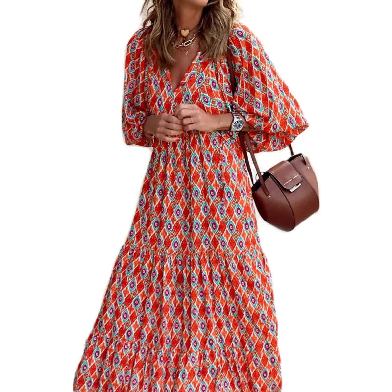 Elysia | Boho Floral Print Maxi Dress
