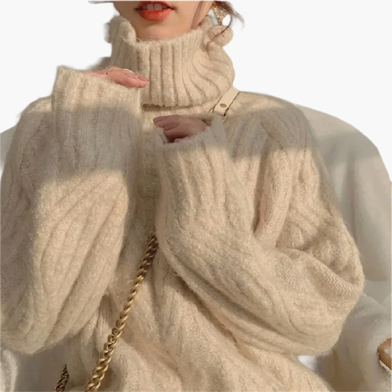 WW | Korean Style Loose Fit Turtleneck Knitted Sweater - Fashionable Autumn and Winter Pullover