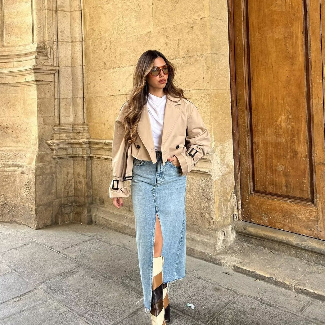 WW | Short trendy trench coat beige