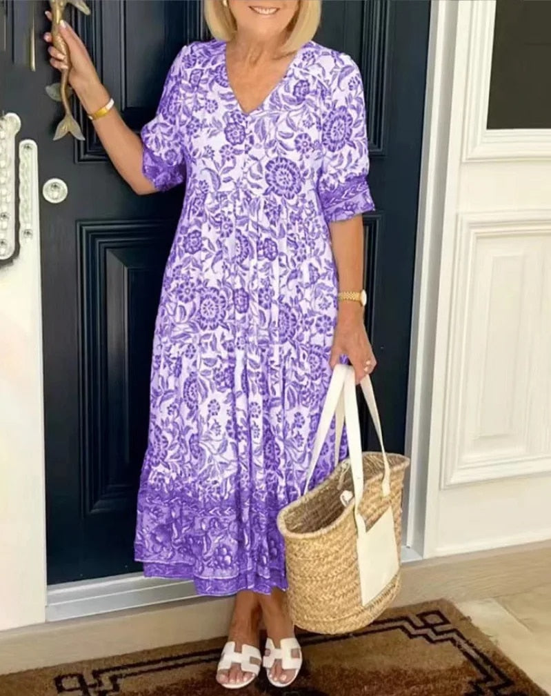 Evelyn - Elegant Floral V-Neck Dress