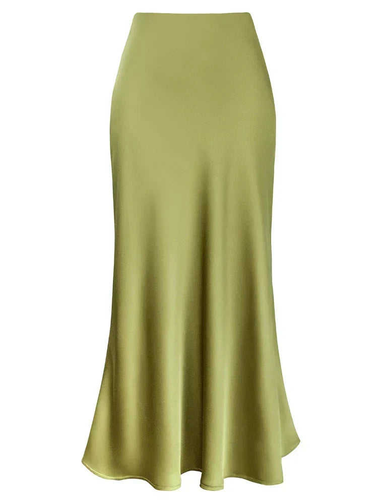 WW | Frauen Satin Seiden Röcke Sommer Frühling Koreanische Mode Kleidung Büro Damen Lange Röcke Elegant Schwarz Maxi Röcke für Frauen
