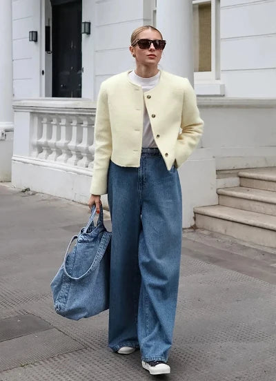WW | Cropped Jacke Wollmischung Boxy Fit Kragenlos Minimalistisches Design