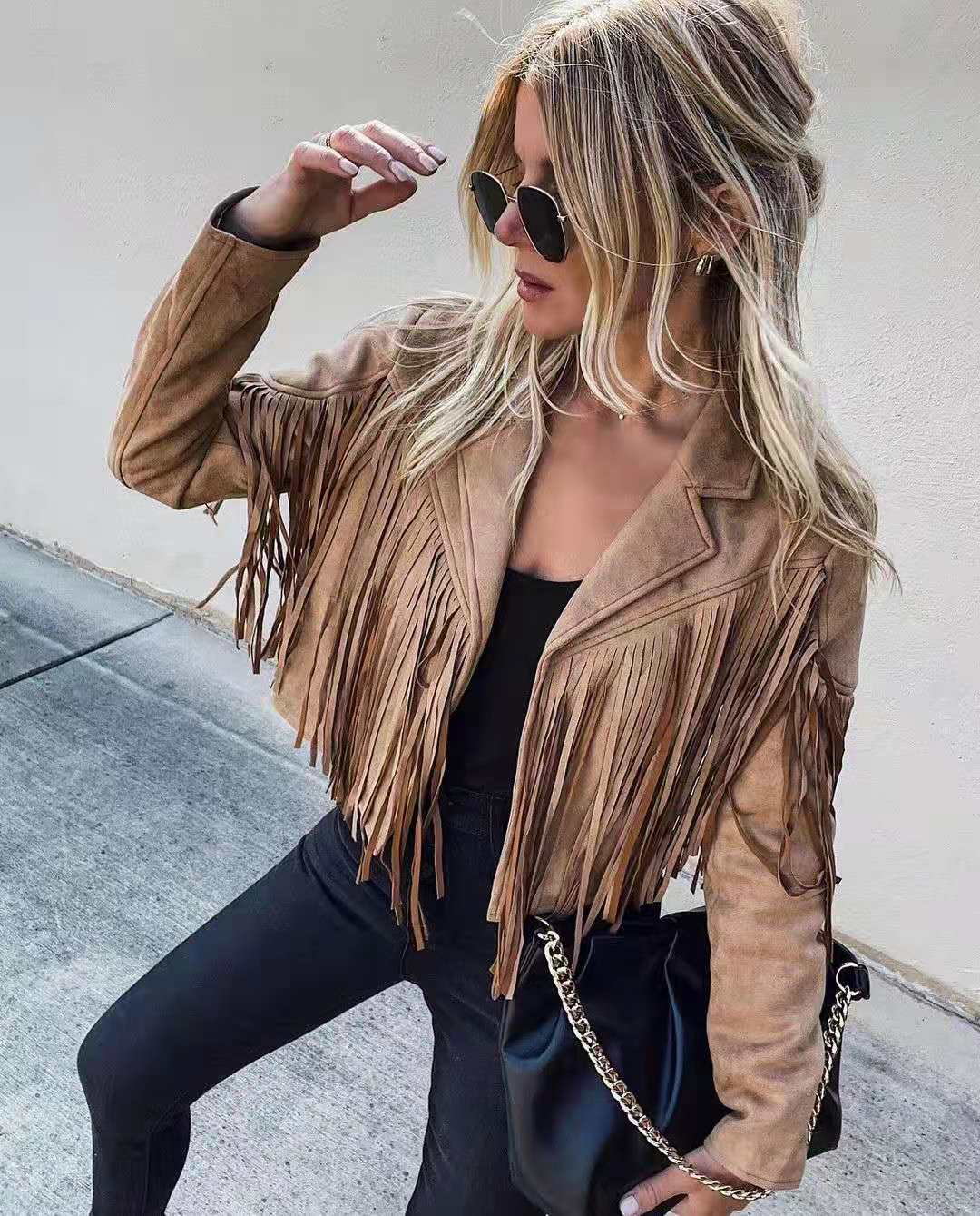 WW | Wildleder-Jackentrend - Fransen-Cardigan mit Troddelsaum, E-Girl Bikerjacke, 90er Vintage Streetwear, Cooles Design