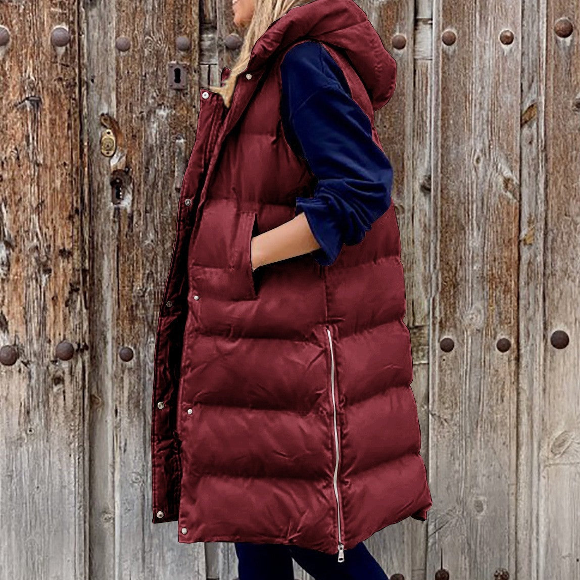 WW | Kapuze Lange Weste Lässig Mode Einreihig Jacke