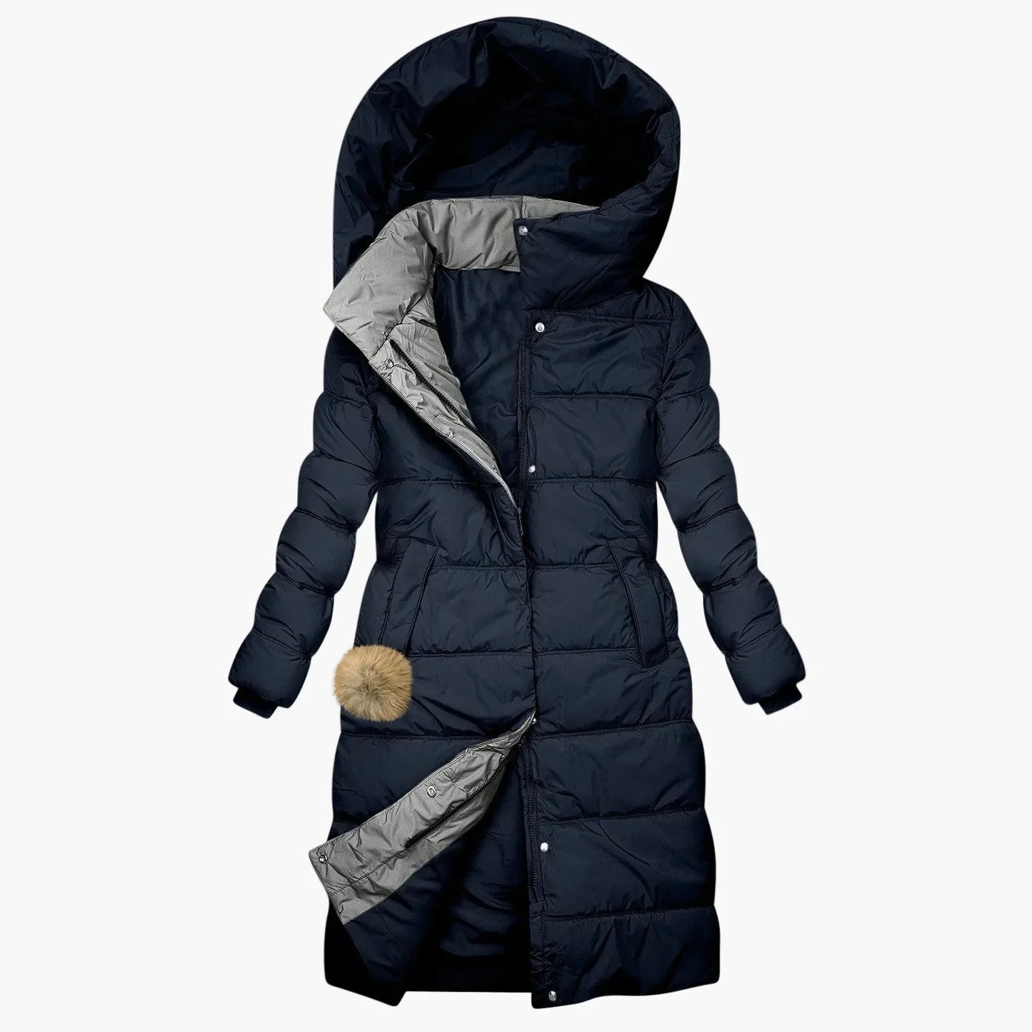 WW | Winter Steppmantel mit Kapuze - Langer, Winddichter Pufferjacke für Alltag & Freizeit