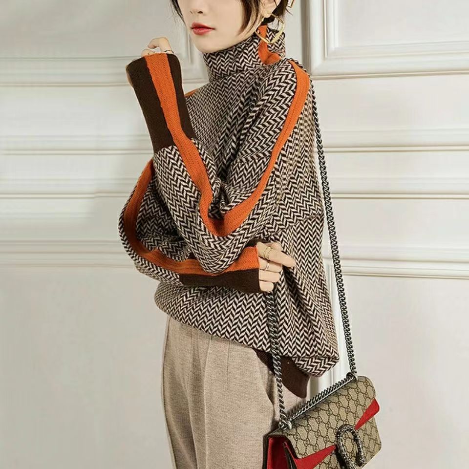 W&W Geometric Knit Turtleneck Sweater