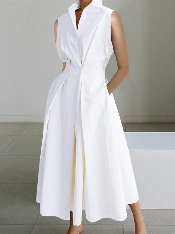 WW | Weißes Hemdkragen Urban Baumwollkleid