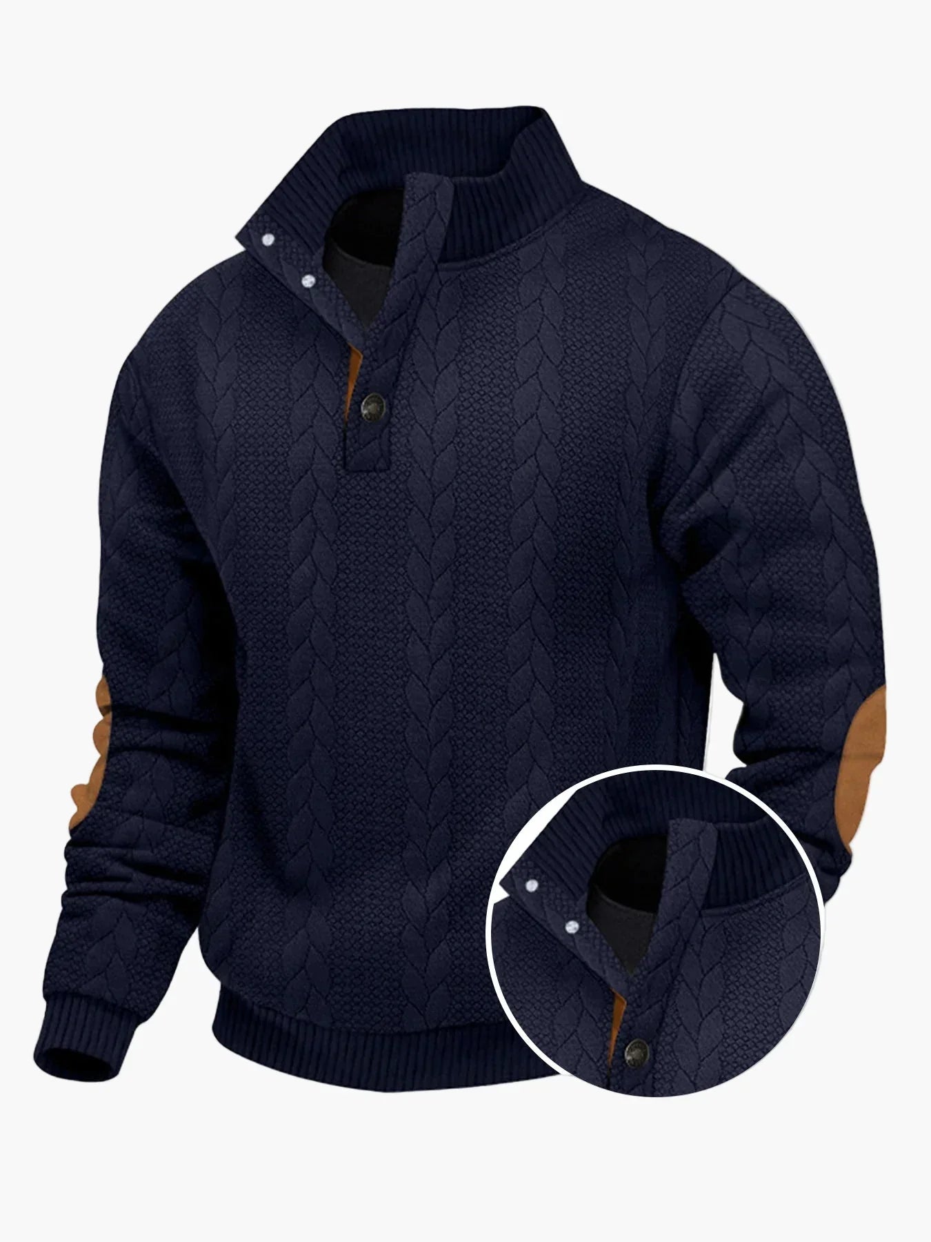 WW | Strickpullover mit Stehkragen und Ellenbogenpatches - Lässiger Outdoor-Style für Alltag & Freizeit