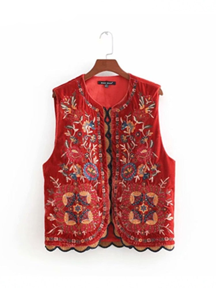 WW | Waistcoat with Sequin Floral Embroidery, Patchwork Waist Coat in Velvet