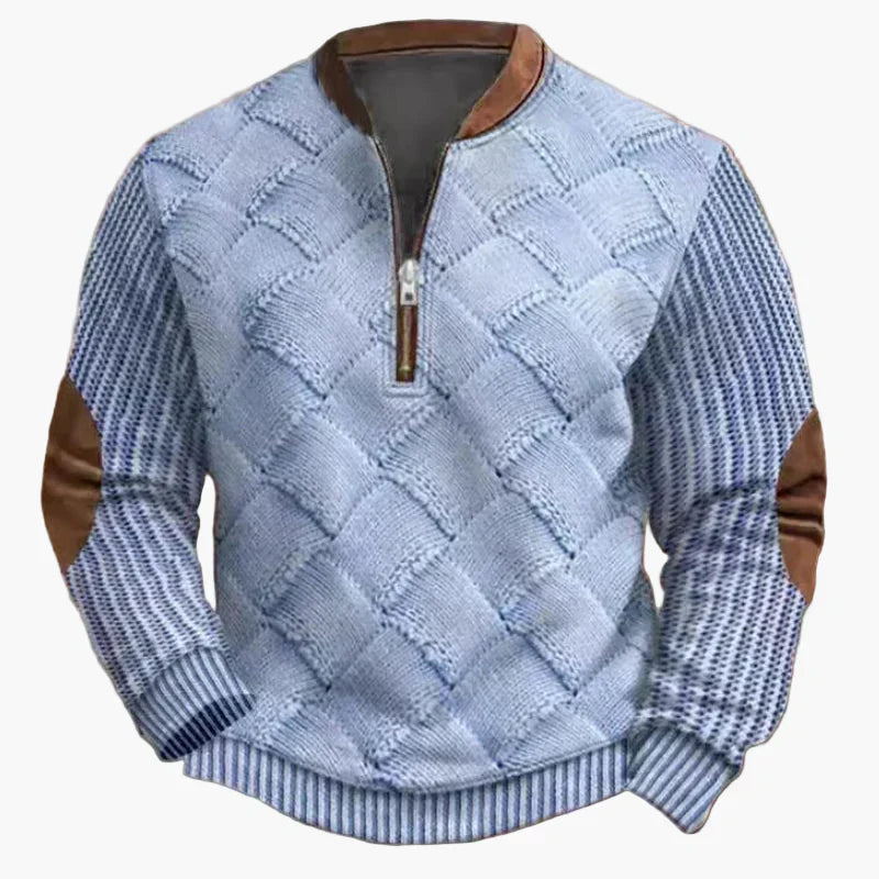 WW | Halbzipper Pullover - Modischer Strick-Look für Herbst und Winter, Warmes Sweatshirt mit Stehkragen und Ellbogen-Patches, Freizeit & Alltag