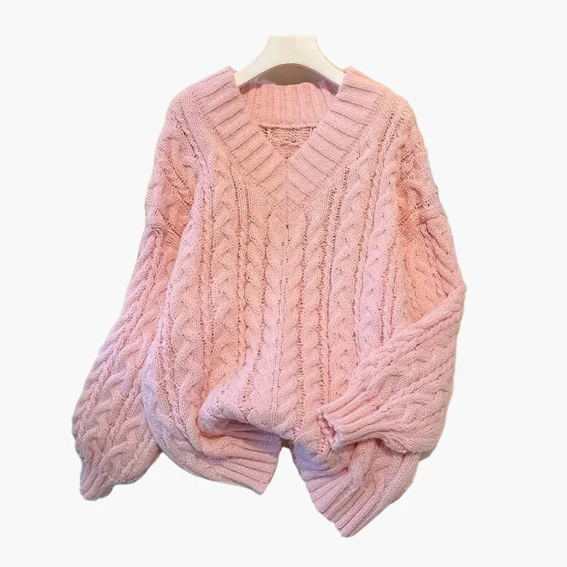 WW | Chunky Knit Sweater V-Neck Winter Casual Twist Design