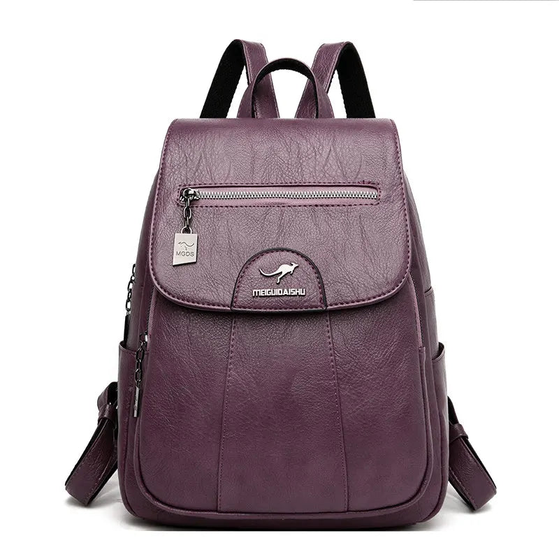 WW | Large Leather Anti-Theft Backpack for Women