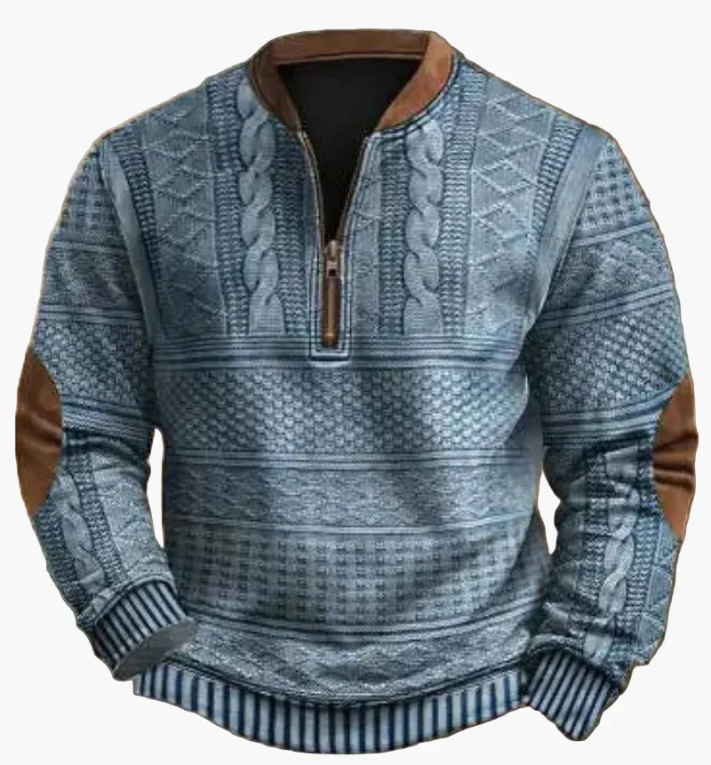 WW | Halbzipper Pullover - Modischer Strick-Look für Herbst und Winter, Warmes Sweatshirt mit Stehkragen und Ellbogen-Patches, Freizeit & Alltag