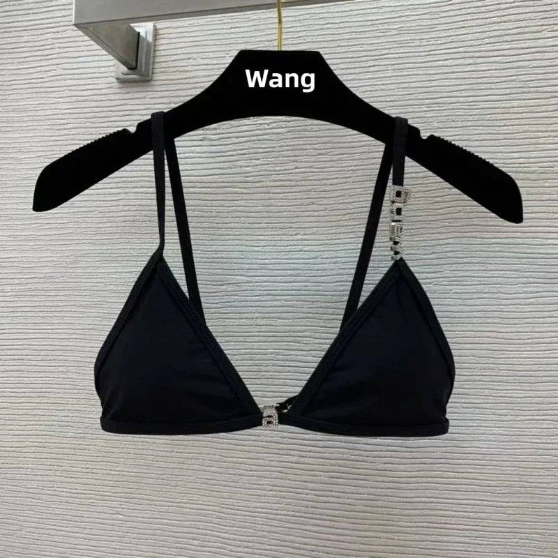 WW | New Rhinestone Letter Wang Beach Bikini Luxury Brand Designer Y2K Fashion Sexy Women Beach Bikini Duo Set