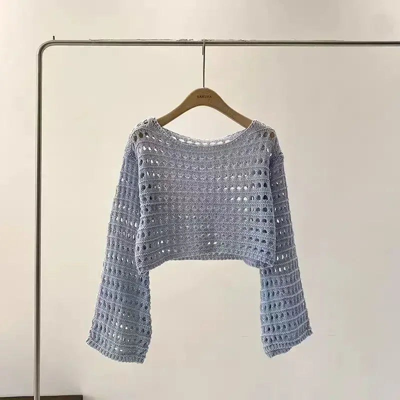 WW | Langes Gehäkeltes Strickoberteil für Frauen