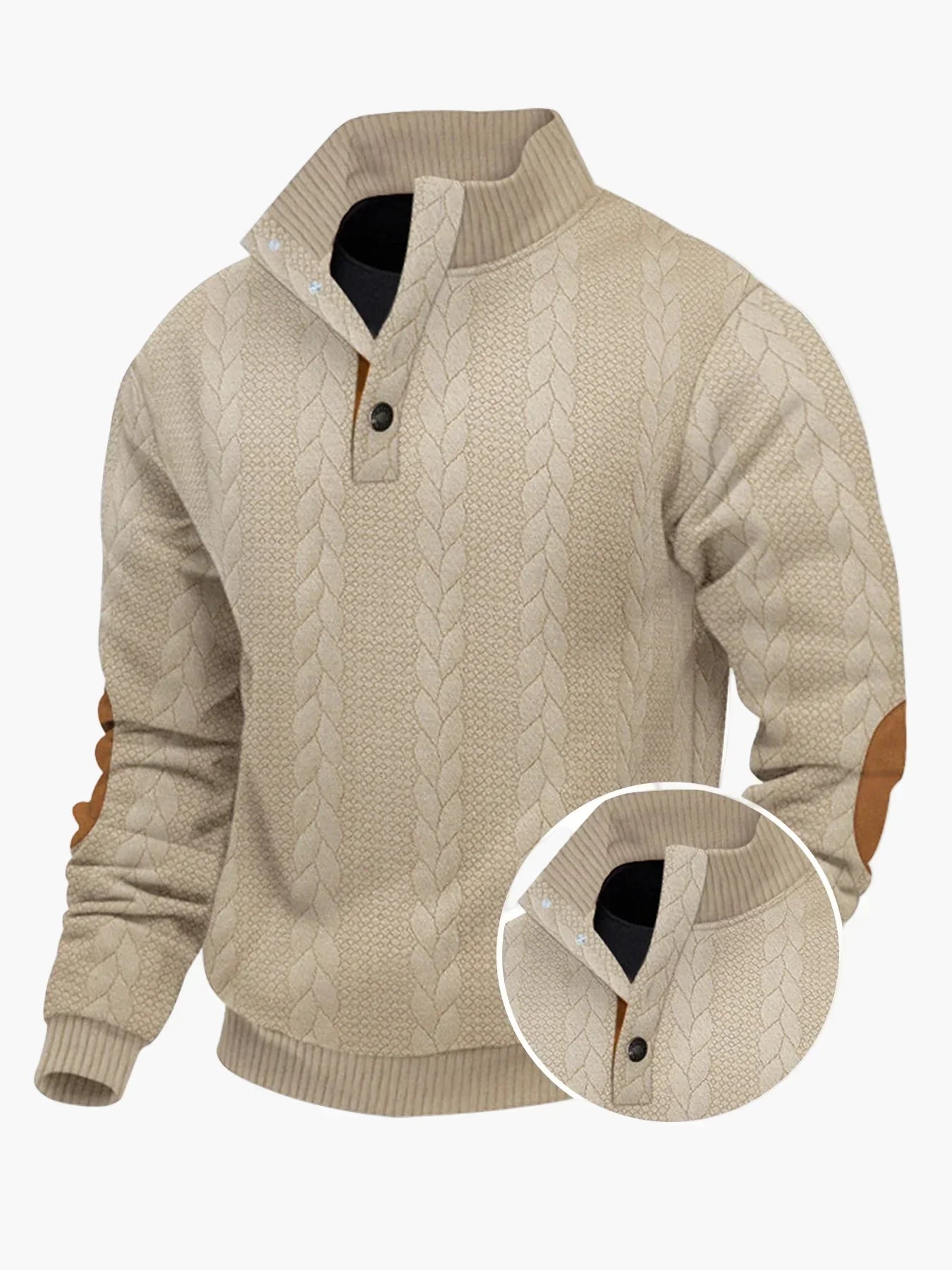 WW | Strickpullover mit Stehkragen und Ellenbogenpatches - Lässiger Outdoor-Style für Alltag & Freizeit