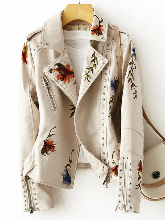 WW | Lederjacke mit Blumen für Damen